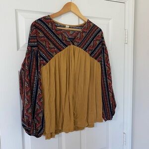 Chic Mustard and Patterned Blouse